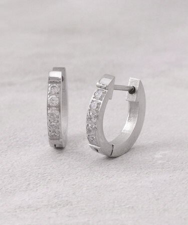 【ステンレス】メタルビジューフープピアス