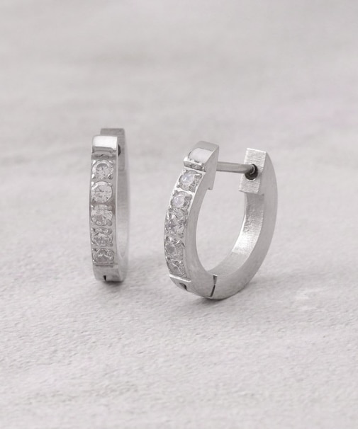 【ステンレス】メタルビジューフープピアス