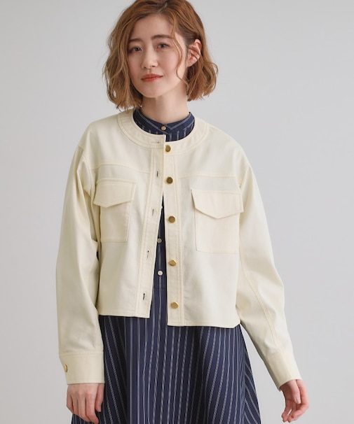 ライトデニムノーカラージャケット