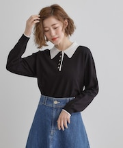 配色ポロニットプルオーバー