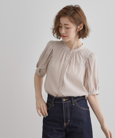 【洗える】ヴィンテージサテンウイングスリーブブラウス