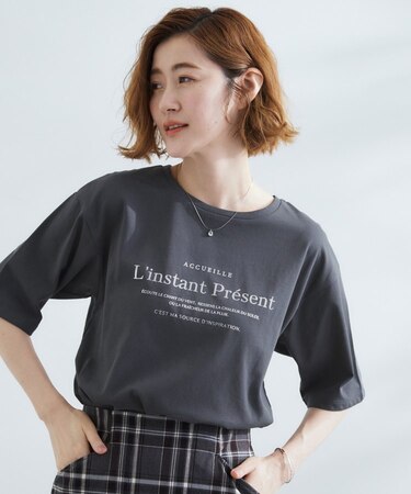 五分袖ロゴプリントTシャツ