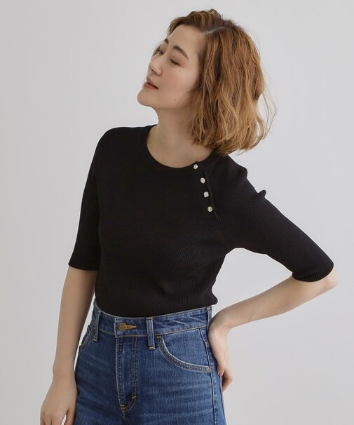 【雑誌掲載】多釦ラグランリブ5分袖プルオーバー