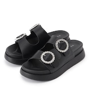 【キラキラビジューがポイント】厚底ダブルビジューバックルサンダル