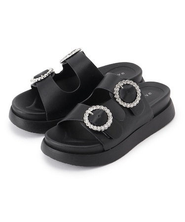 【キラキラビジューがポイント】厚底ダブルビジューバックルサンダル