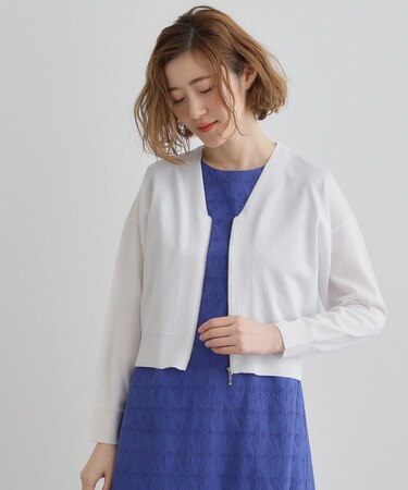 【洗える】シアーニットジップカーディガン