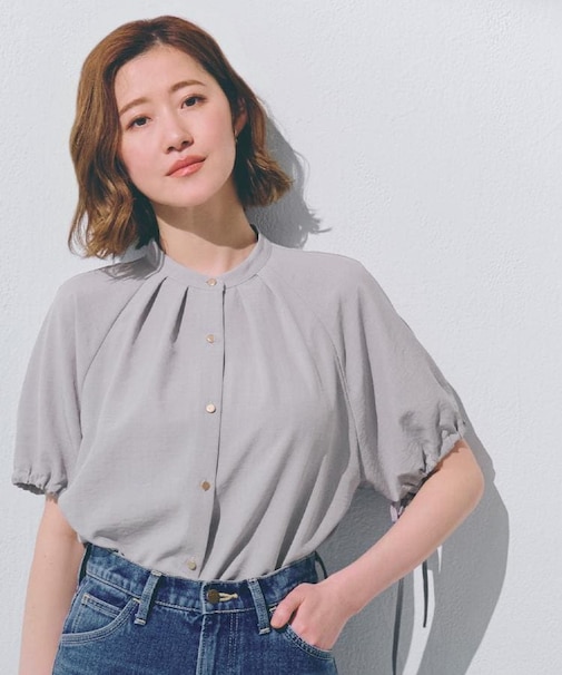 【洗える・シワになりにくい】麻調スリーブドロストブラウス