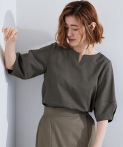 お洒落に決まる 麻調袖コンシャスブラウス