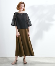 着回し◎夏に嬉しいSET　メッシュブラウス×フレアワンピース