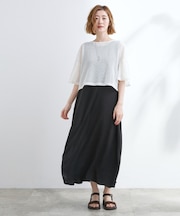 着回し◎夏に嬉しいSET　メッシュブラウス×フレアワンピース
