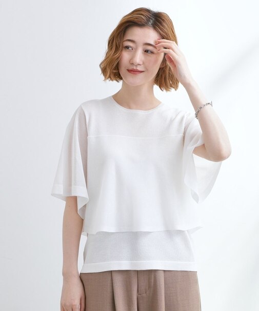 シアーな軽やかさフロントシアーフレアニット