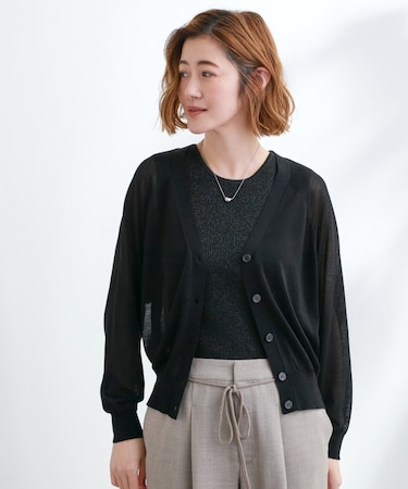 さっと二の腕カバー　大人な抜け感シアーラグランVネックカーデ