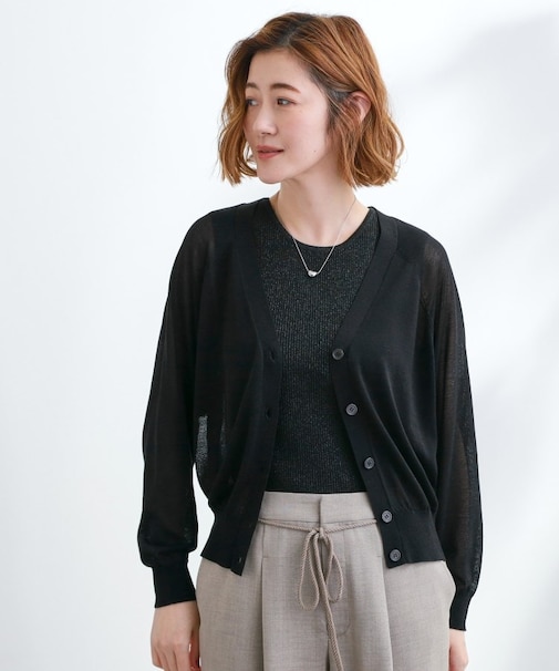 さっと二の腕カバー　大人な抜け感シアーラグランVネックカーデ