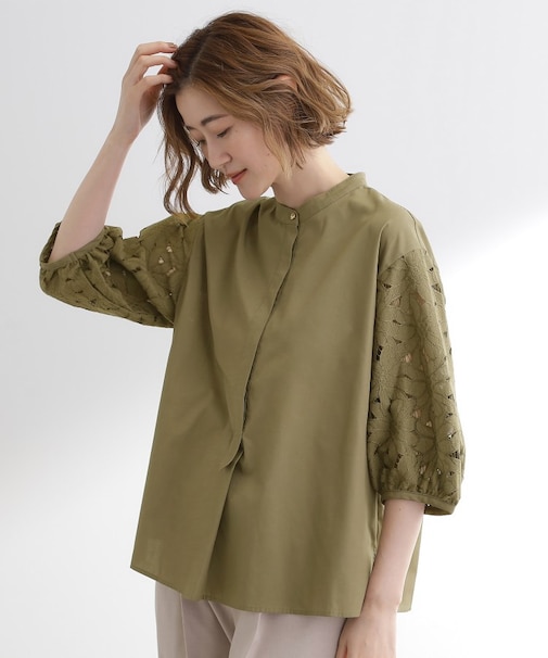 【サスティナブル原料/二の腕カバー】華やか袖刺繍ブラウス