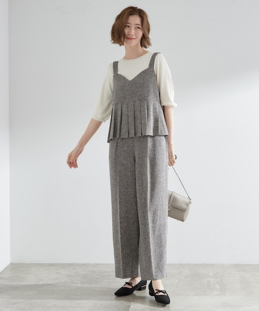 【2点SET/体型カバー】夏から秋まで着まわせる！プリーツビスチェセットアップ