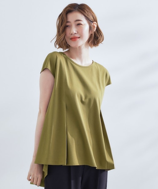 すっきり見え　ペプラムフレンチスリーブカットソー