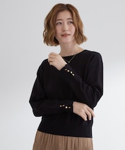 ON/OFF毎日使える！袖口ボタンドロップショルダーニット
