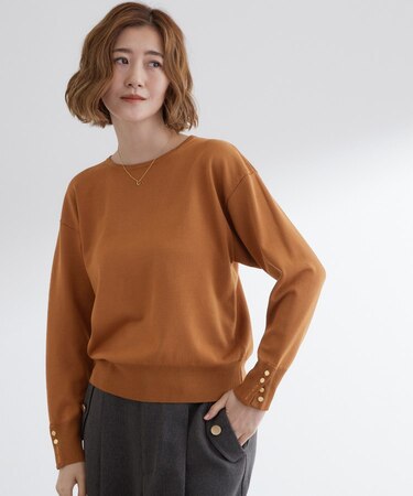 ON/OFF毎日使える！袖口ボタンドロップショルダーニット