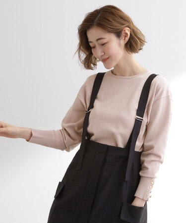ON/OFF毎日使える！袖口ボタンドロップショルダーニット