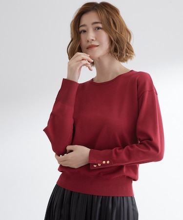 ON/OFF毎日使える！袖口ボタンドロップショルダーニット