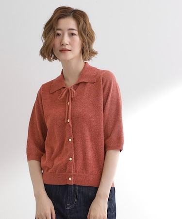 華やぐラメモールで秋先取り 衿付きプルオーバーニット