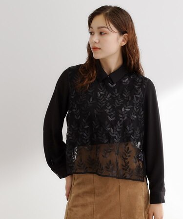 リーフ刺繍スパンコールベスト＆ブラウスセット