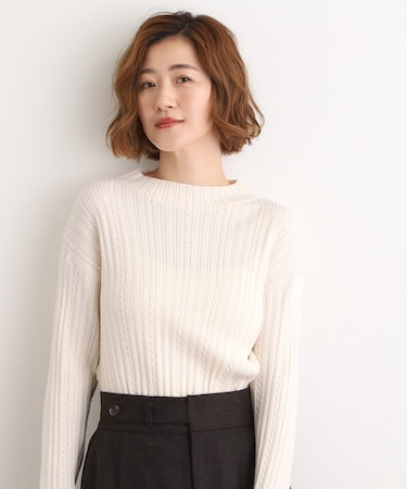 【石川梨華さん着用】クロップドミニケーブルニット【毛玉軽減／洗える】