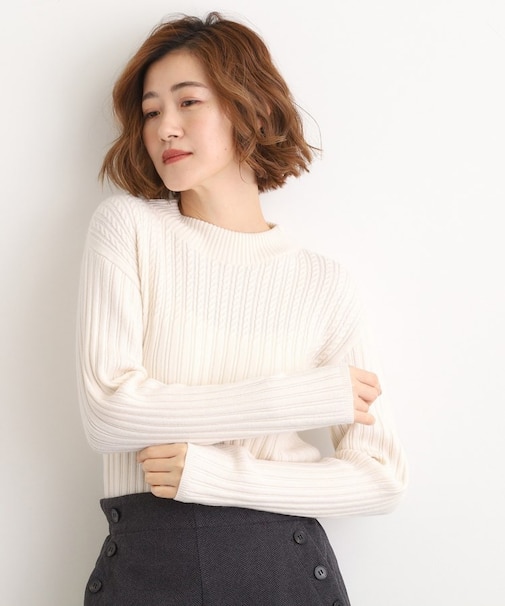 【石川梨華さん着用】ミニケーブルニット【毛玉軽減／洗える】