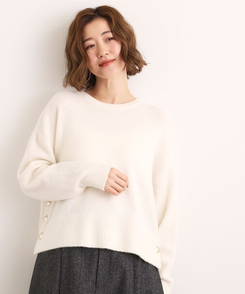 【石川梨華さん着用】【洗える】レイヤードにもおすすめ！サイド釦ニット