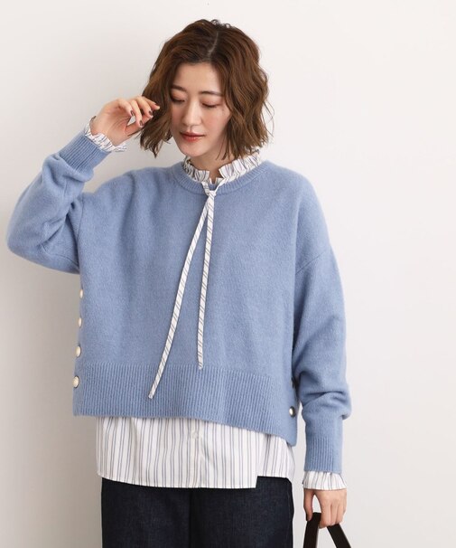 【石川梨華さん着用】【洗える】レイヤードにもおすすめ！サイド釦ニット
