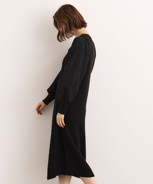 【石川梨華さん着用】一枚で華やぐ、袖布帛ケーブルニットワンピース