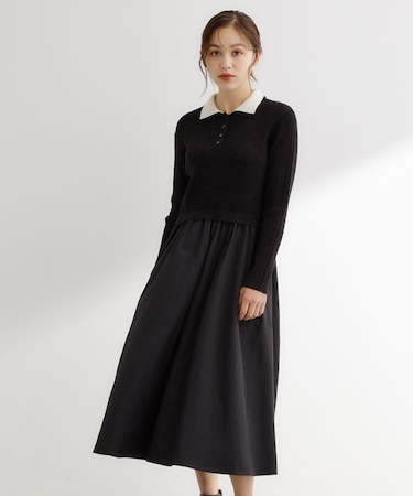 【時短コーデ】ポロニットドッキングワンピース