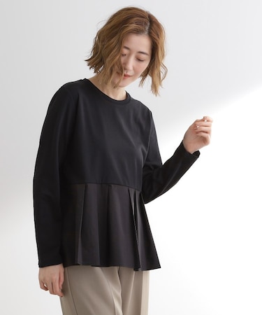 裾切替タックペプラムTシャツ