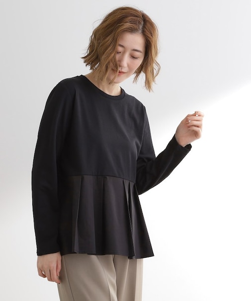 裾切替タックペプラムTシャツ
