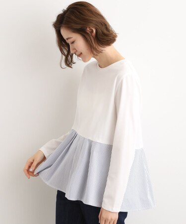 裾切替タックペプラムTシャツ