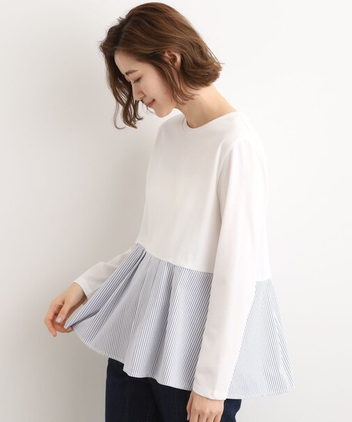 裾切替タックペプラムTシャツ