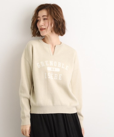 カレッジロゴキーネックニット