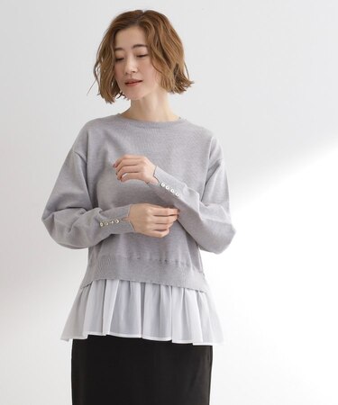 裾レイヤードニットプルオーバー