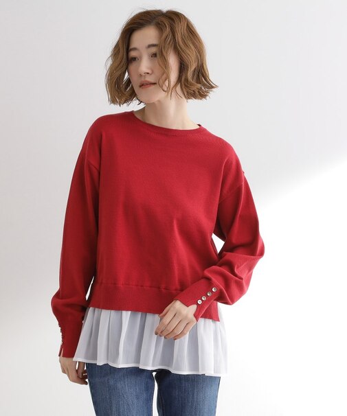 裾レイヤードニットプルオーバー