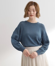 袖レース編みラグランスリーブニット