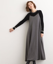 【体型カバー/レイヤード】へリンボンキャミワンピース