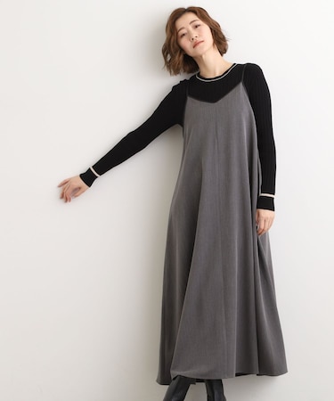 【体型カバー/レイヤード】へリンボンキャミワンピース