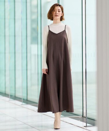 【体型カバー/レイヤード】へリンボンキャミワンピース