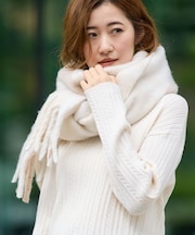 ボリュームフリンジチェックマフラー