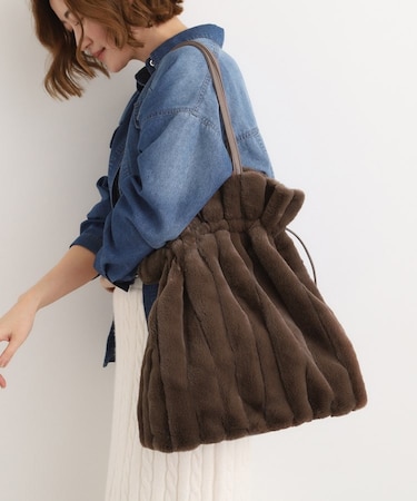 ストライプエコファー巾着トート