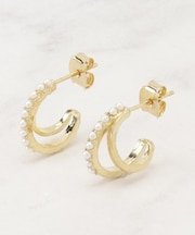 パール調ビジューフープデザインピアス