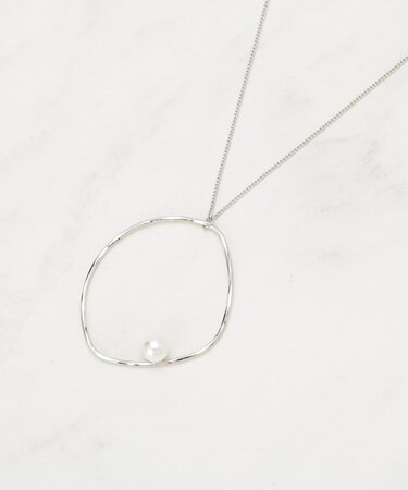 メタルビッグリングフェイクパールネックレス