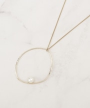 メタルビッグリングフェイクパールネックレス