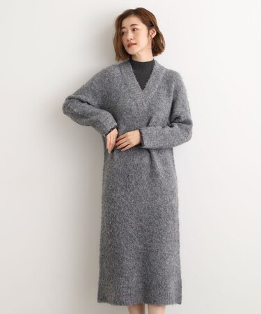 一枚でレイヤードコーデ完成！ブークレーニットワンピース