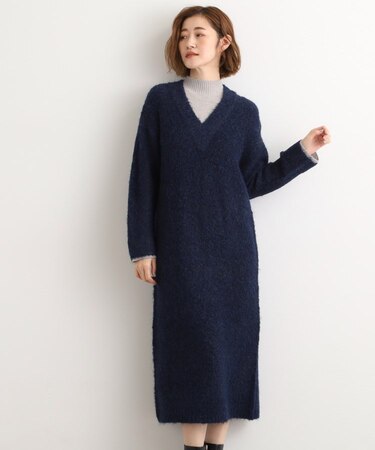 一枚でレイヤードコーデ完成！ブークレーニットワンピース